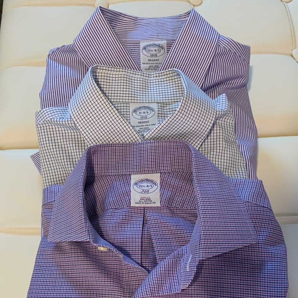 Brooks Brothers 3 Men's Blue, Purple and White Checkered Striped Dress Shirts